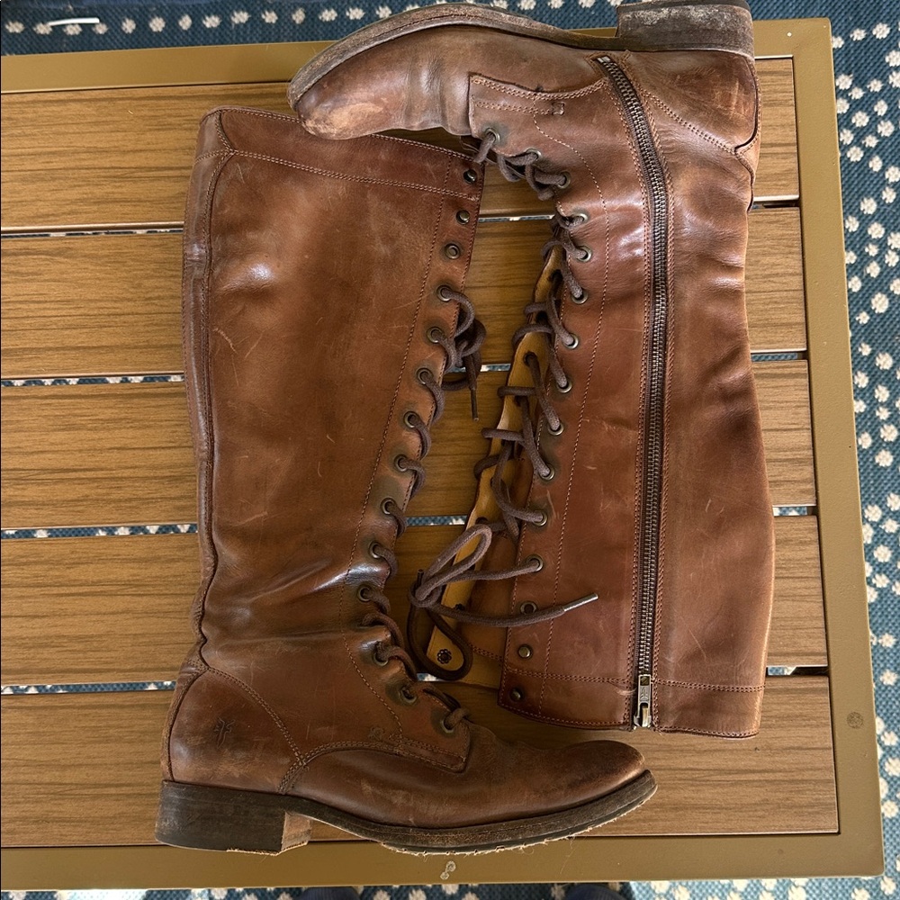 Frye Mellisa Tall Lace Up Brown Boots Sz 9
